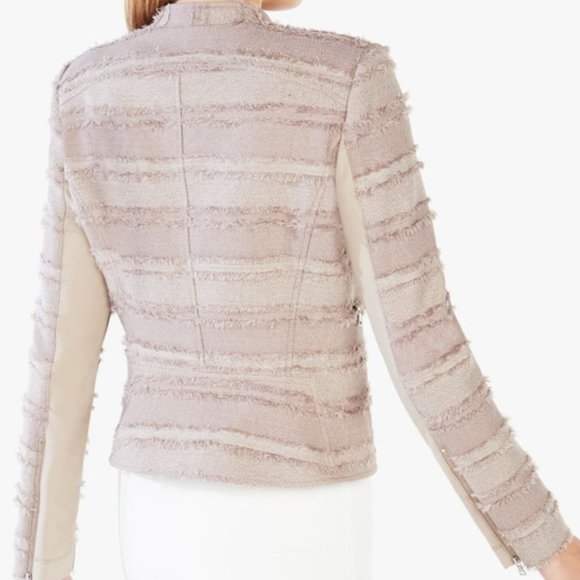 BCBG Maxazria Jaison Tan Striped Fringe Moto Jacket XS - Picture 6 of 9